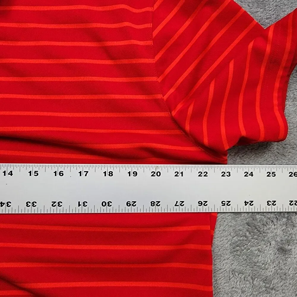 Nike Golf Mens L Red Striped Polo Dri Fit Standard Fit 100% Polyester Shirt